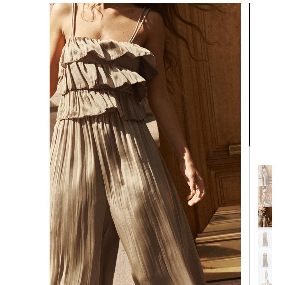 ZARA SATIN PLEATED JUMPSUIT WITH RUFFLES  Size M, L NWT - Picture 2 of 6